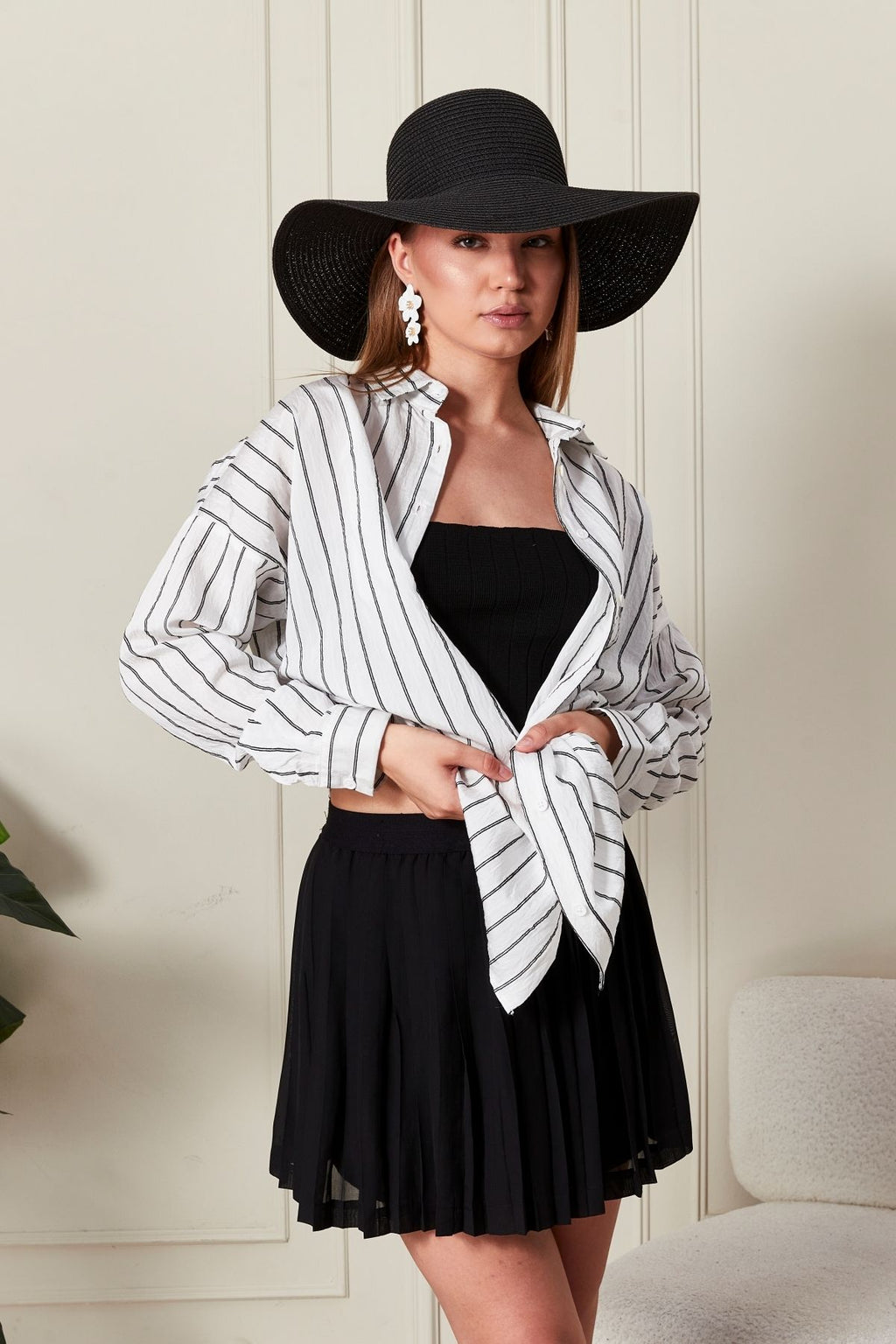 Beyaz Çizgili Over Fit Her Mevsime Uygun Kadın Gömlek