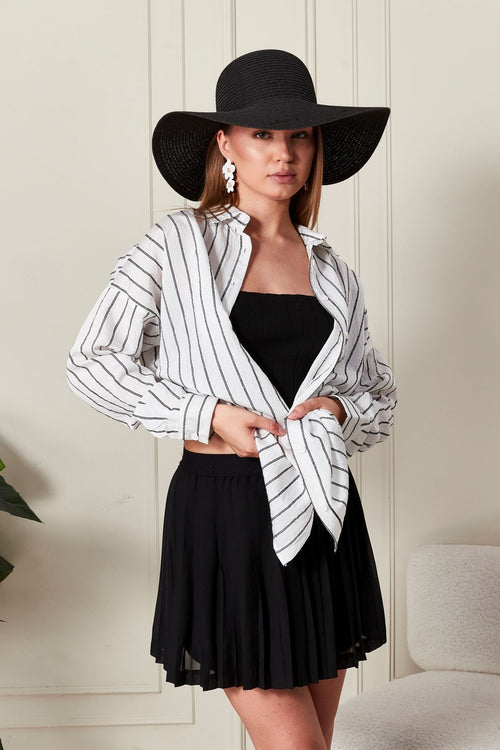 Beyaz Çizgili Over Fit Her Mevsime Uygun Kadın Gömlek