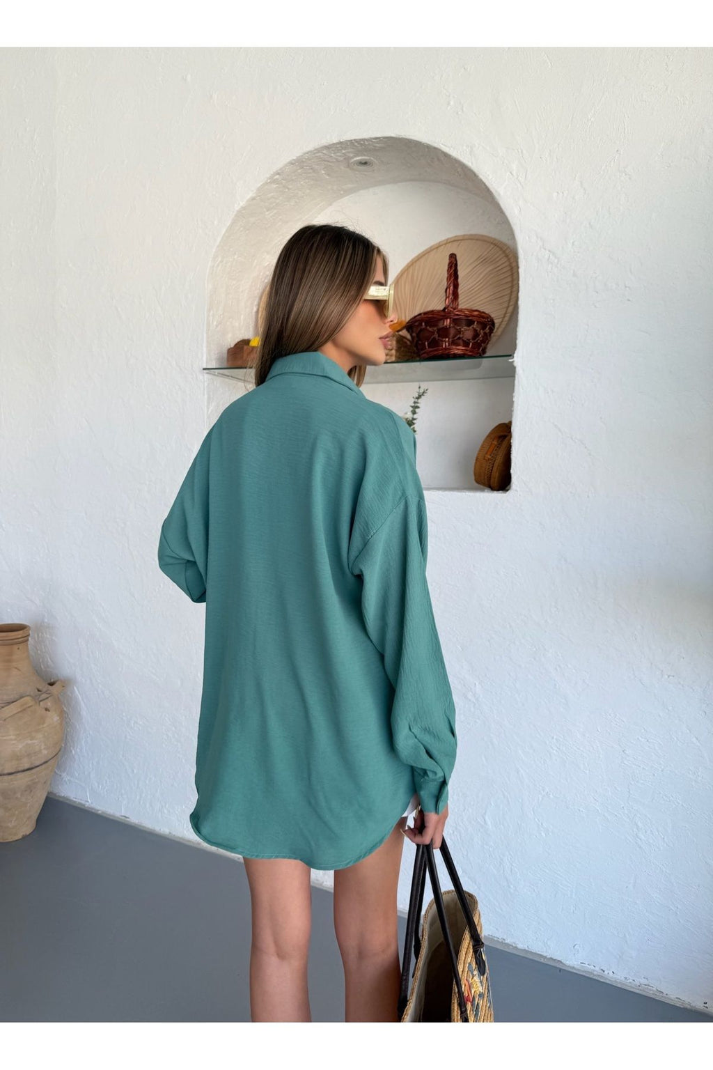 Kadın Çağla Oversize Keten Ayrobin Gömlek