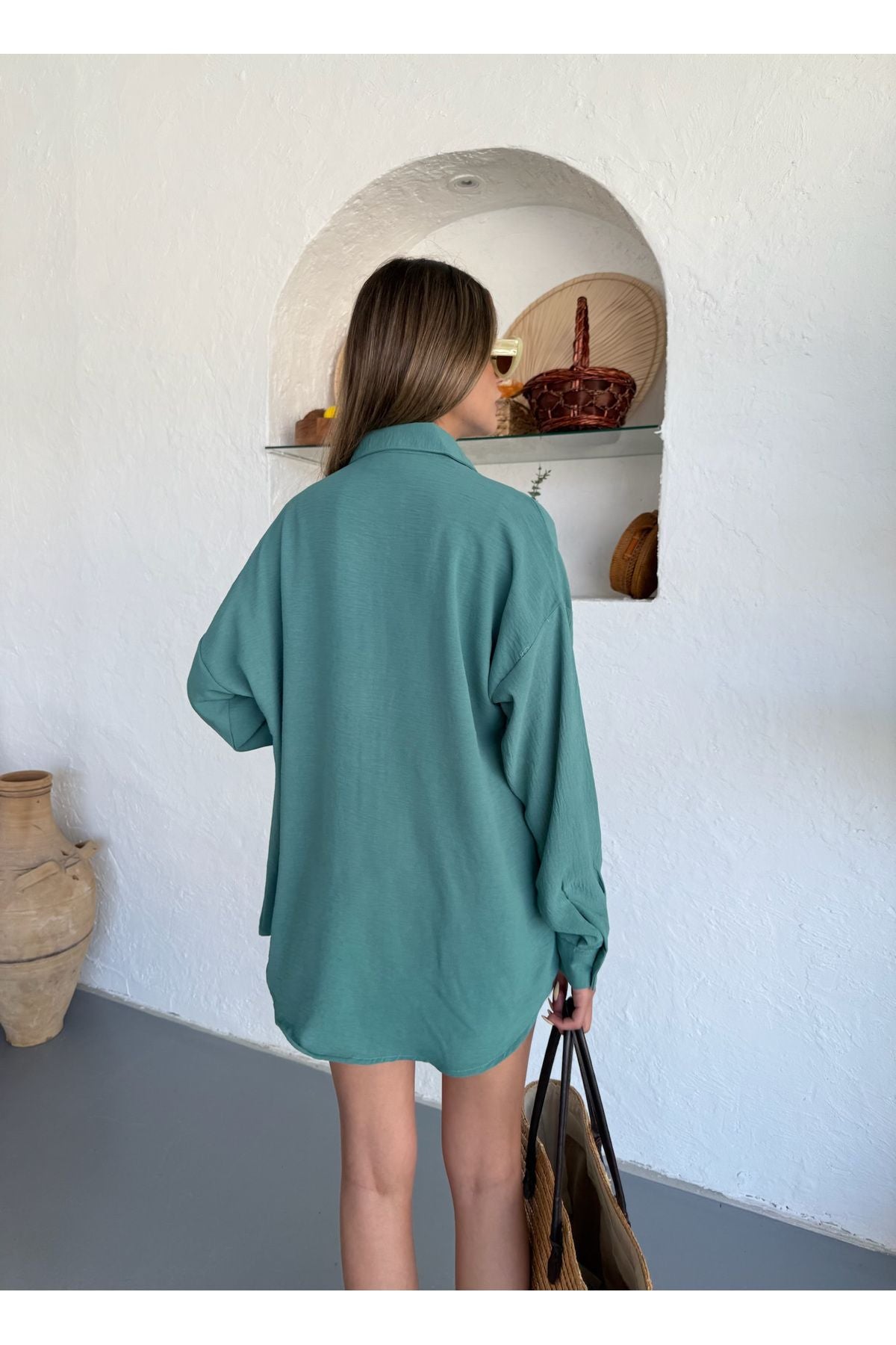 Kadın Çağla Oversize Keten Ayrobin Gömlek