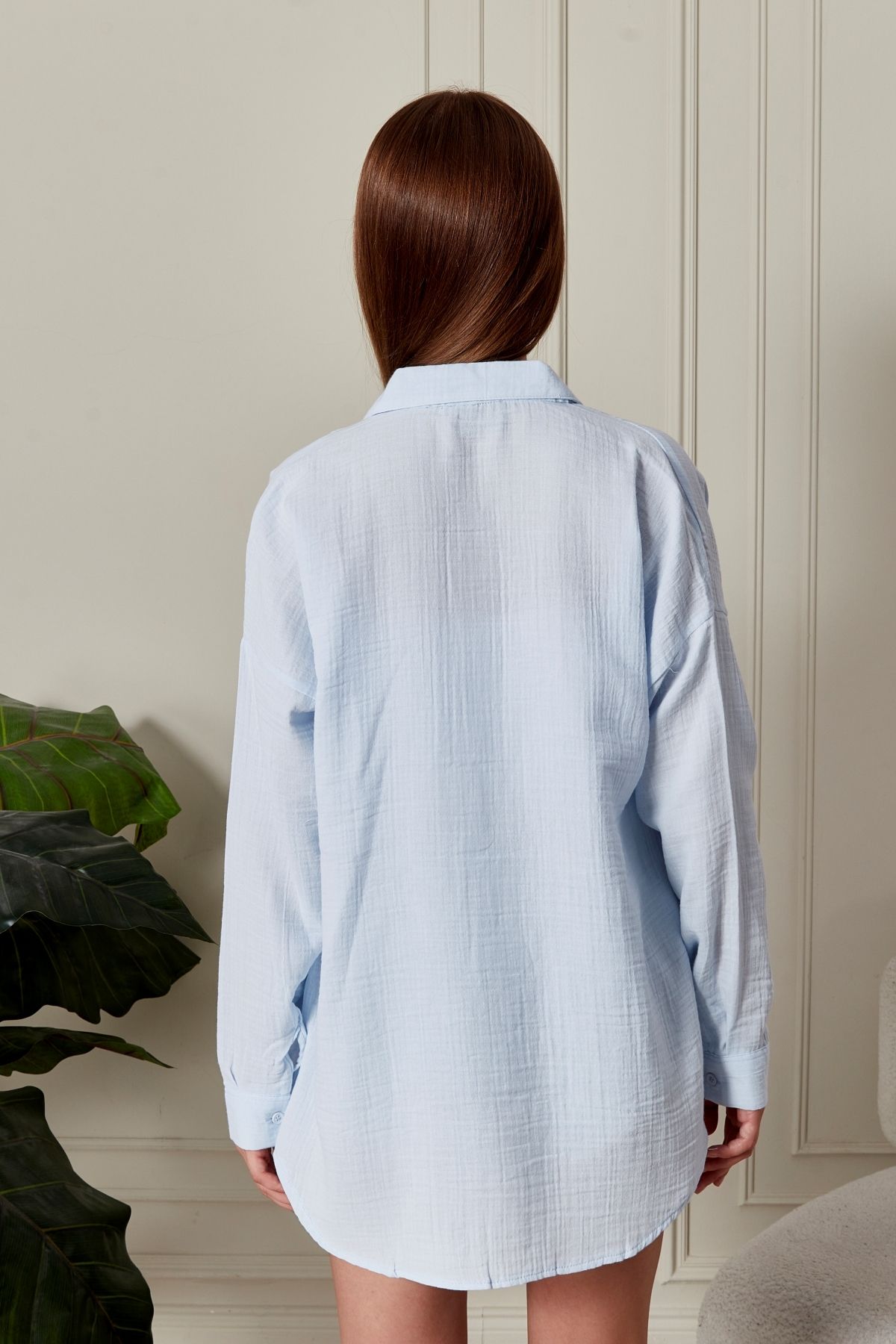 Oversize Basic Müslin Gömlek Bebe Mavi